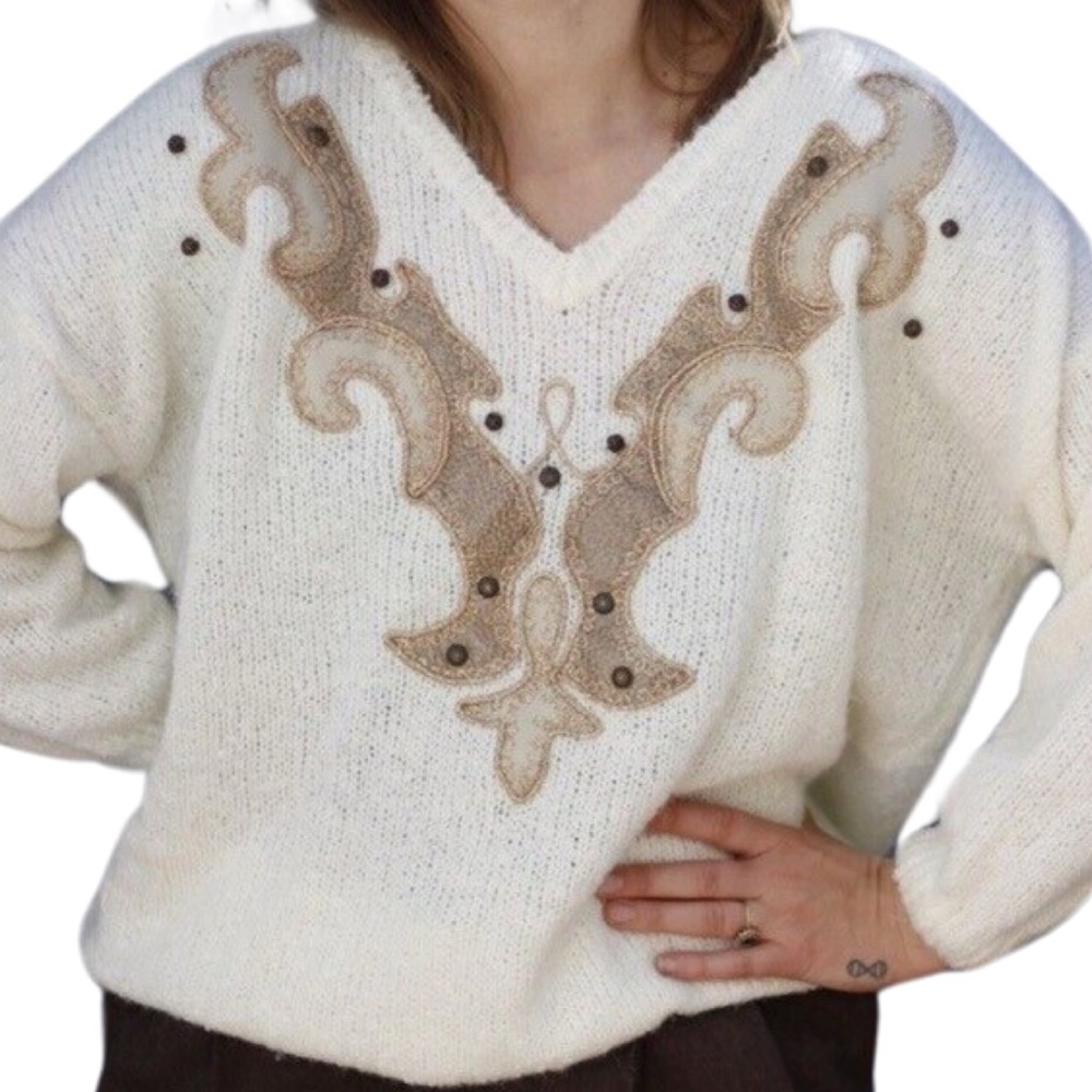 VTG Beldoch Popper Off-White Knit Sweater — RARE Limited Edition Designer